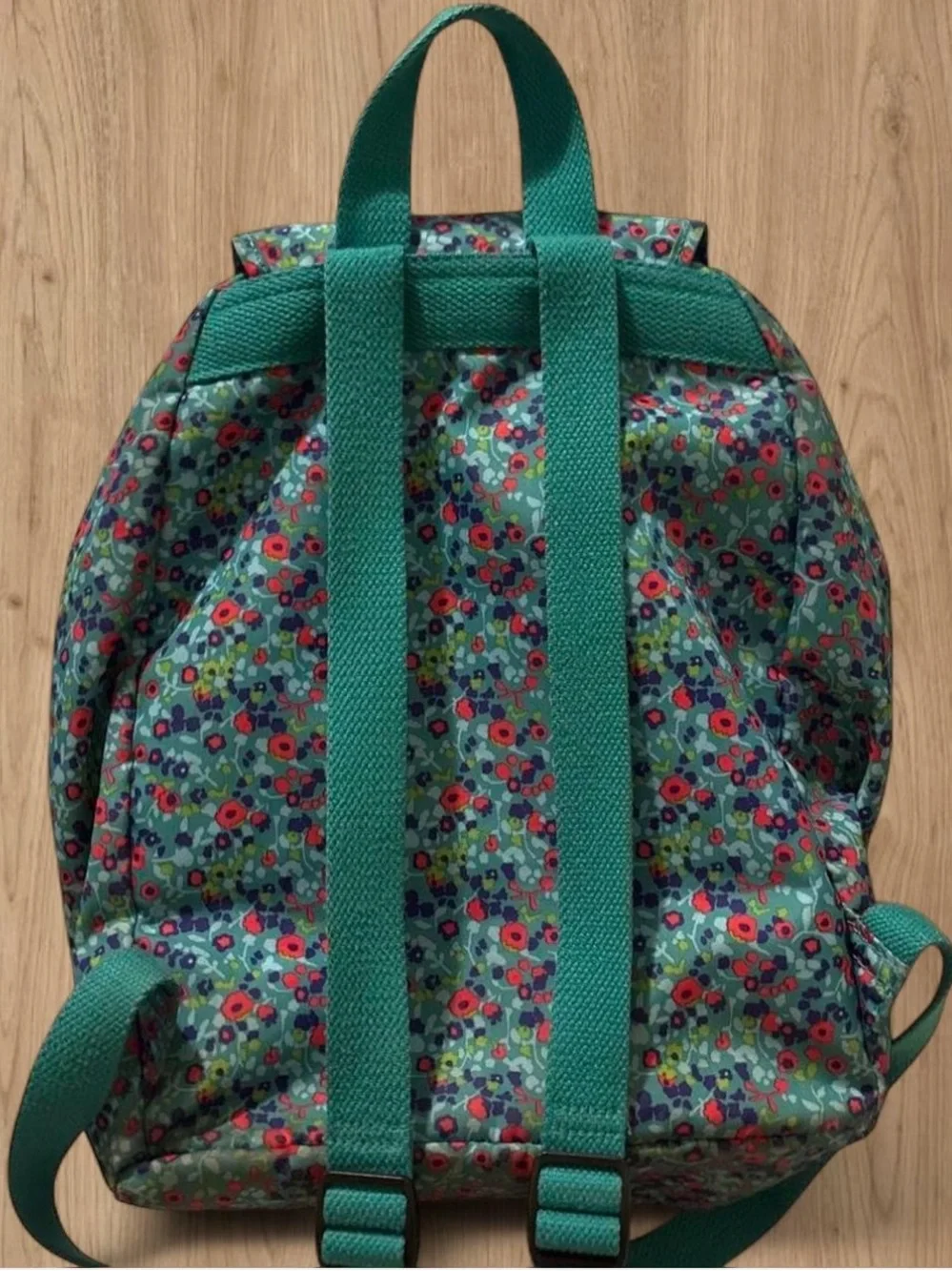 Kipling Teal Floral medium Backpack with Pink & Red Accents